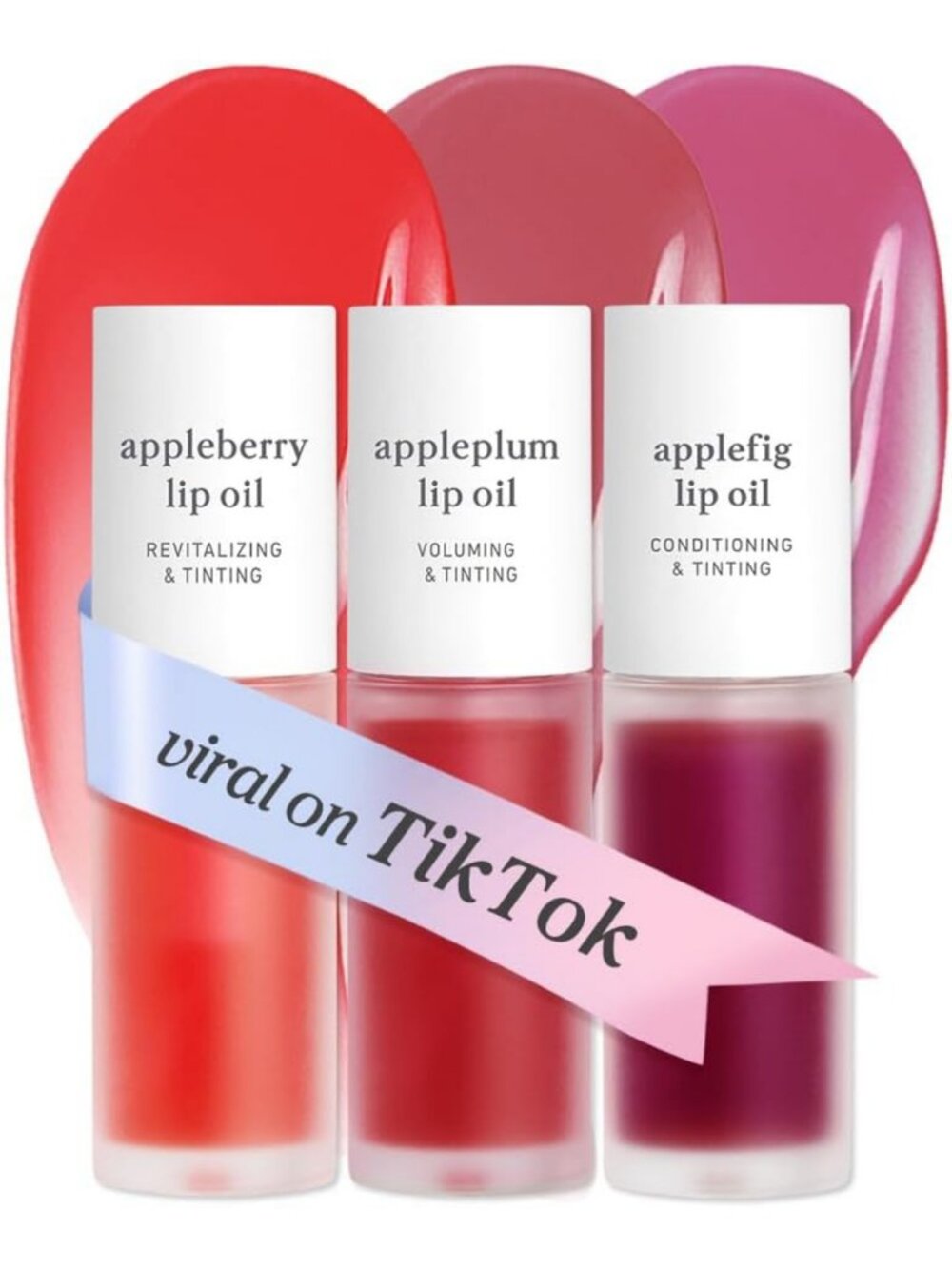 Korean Lip Oil Set - Tinted Gloss in Appleberry, Appleplum & Applefig